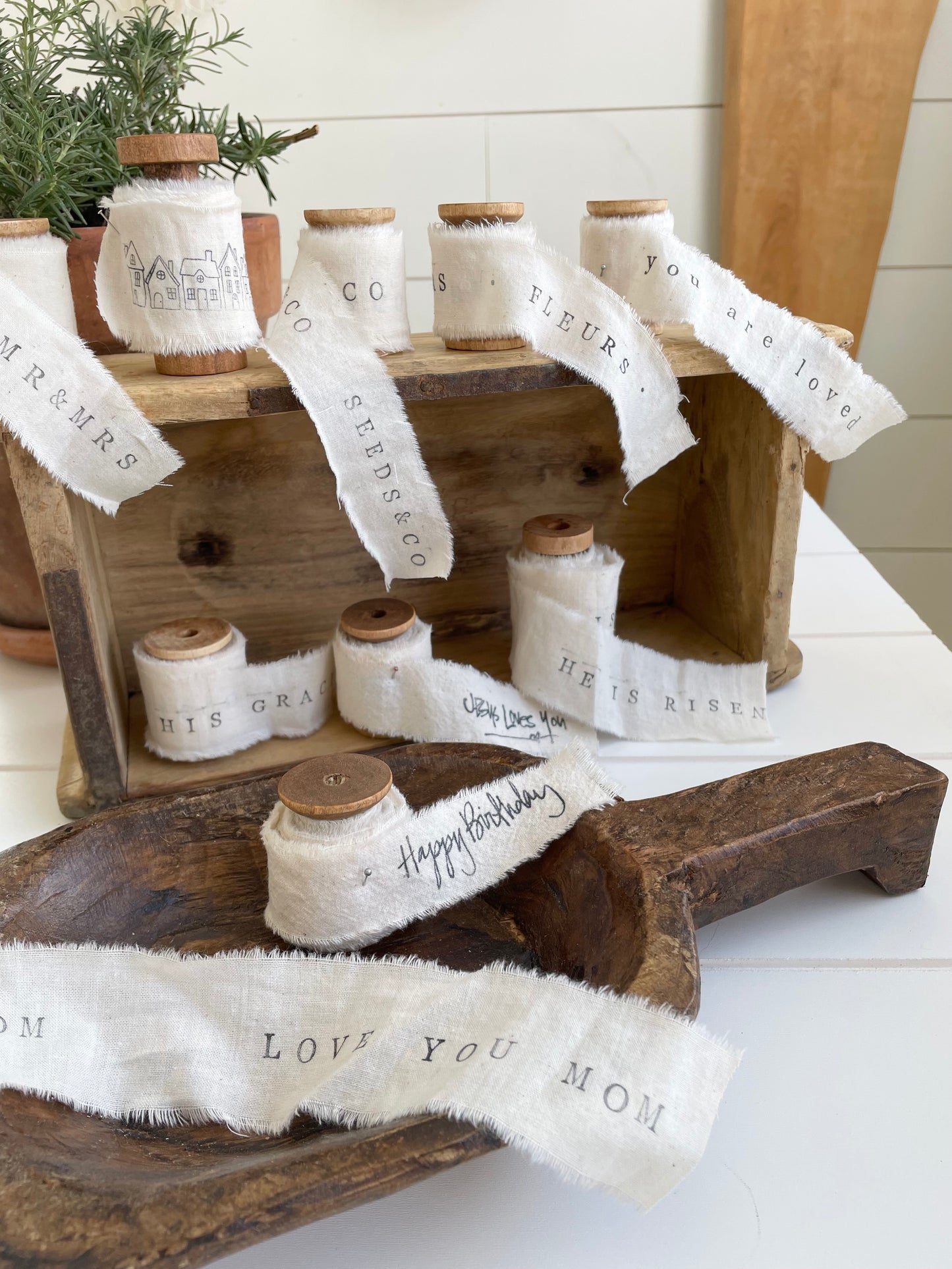 Hand-Stamped Ribbon Spools- Morning Creek Farm